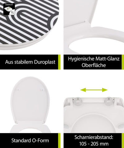 aquaSu® WC-Sitz mit Motiv Streifen | Duroplast Toilettendeckel mit Absenkautomatik | Belastbar bis 3