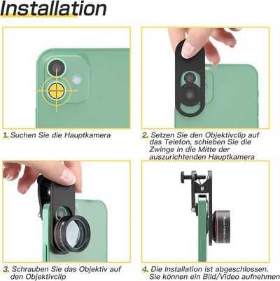 Selvim Objektiv Handy Linse Kit Lens Set, 4 Arten mit Stativ, 22x Teleobjektiv, 25x Makroobjektive,