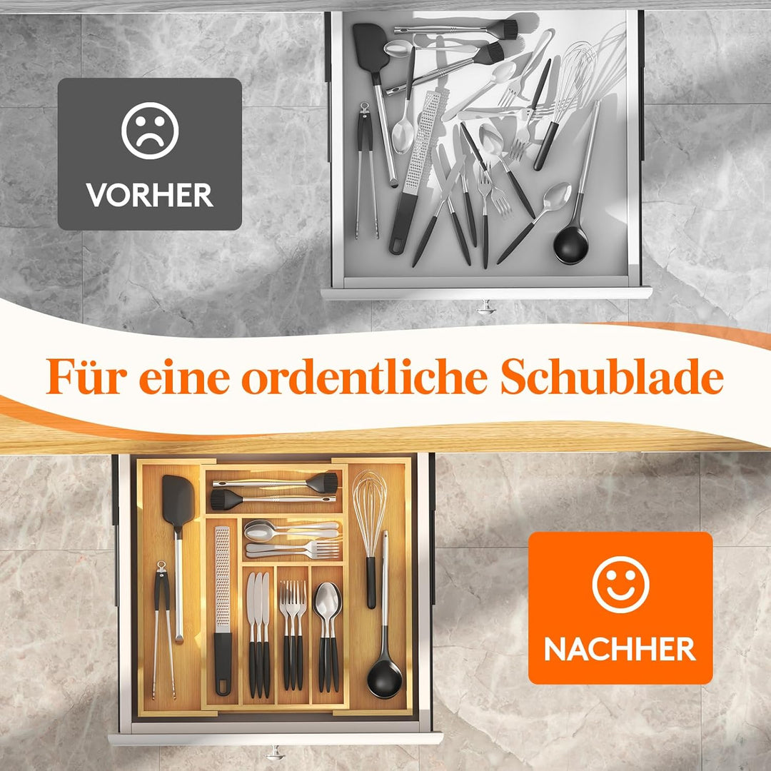 Lifewit Besteckkasten für Schubladen, Tiefe 47 cm, Ausziehbarer Besteckeinsatz Breite bis zu 50 cm,
