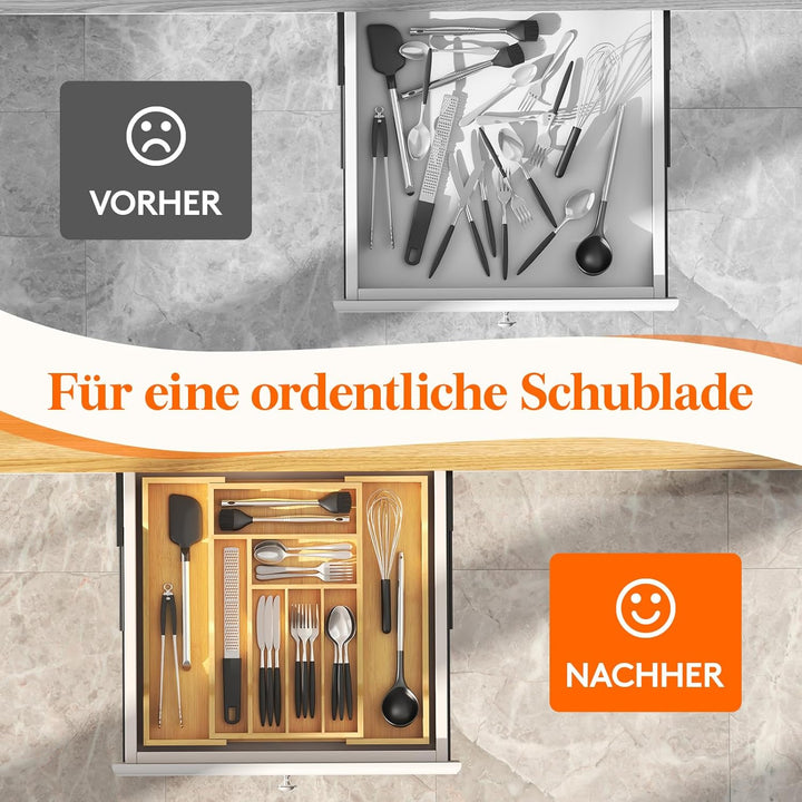 Lifewit Besteckkasten für Schubladen, Tiefe 47 cm, Ausziehbarer Besteckeinsatz Breite bis zu 50 cm,