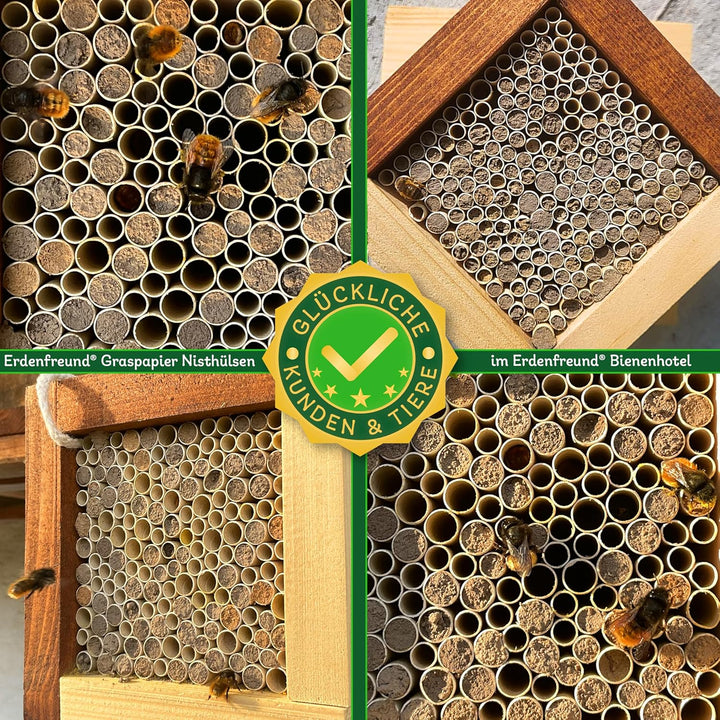 ERDENFREUND® Wildbienenhotel regenfeste Graspapier Nisthülsen 5-8 mm für mehrere Arten Insektenhotel