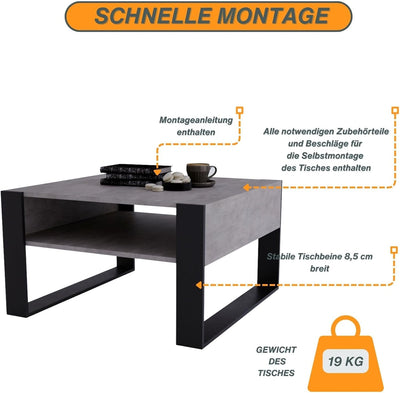 CraftPAK Couchtisch mit Stauraum | moderner Wohnzimmertisch aus Holzwerkstoff | massiv und stabil |