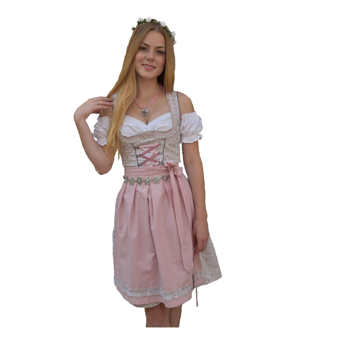 Golden Trachten-Kleid Dirndl Damen 3 TLG., Midi für Oktoberfest, mit Schürze und Bluse, 502GT 34 Gra