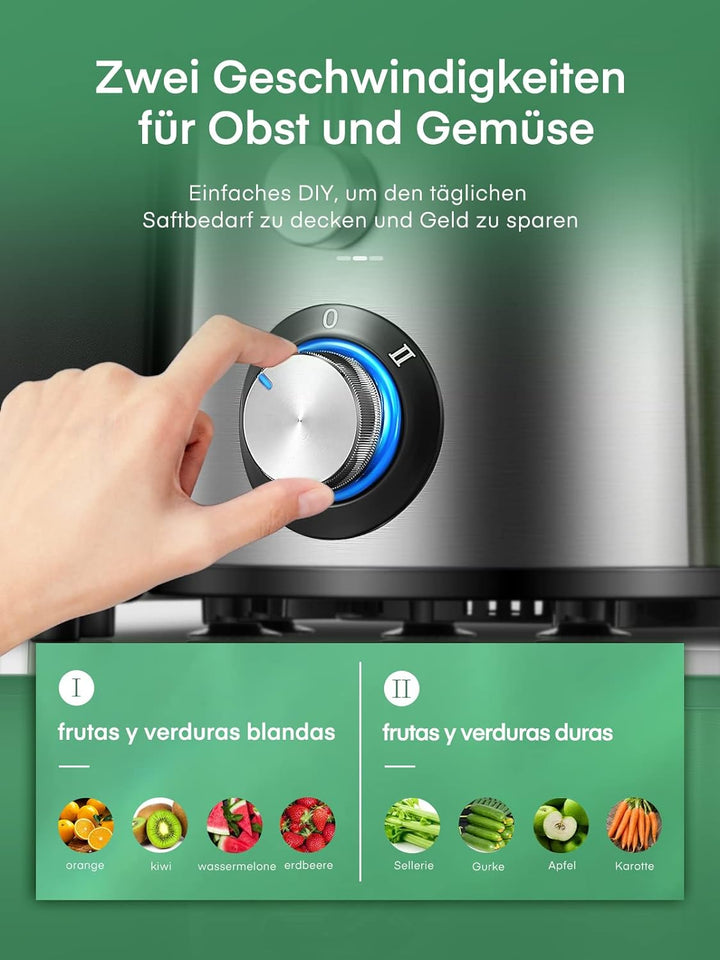Juilist Entsafter für Obst und Gemüse, Saftpresse für 65MM Grosser Einfüllschacht, 600W juicer 2 Ges