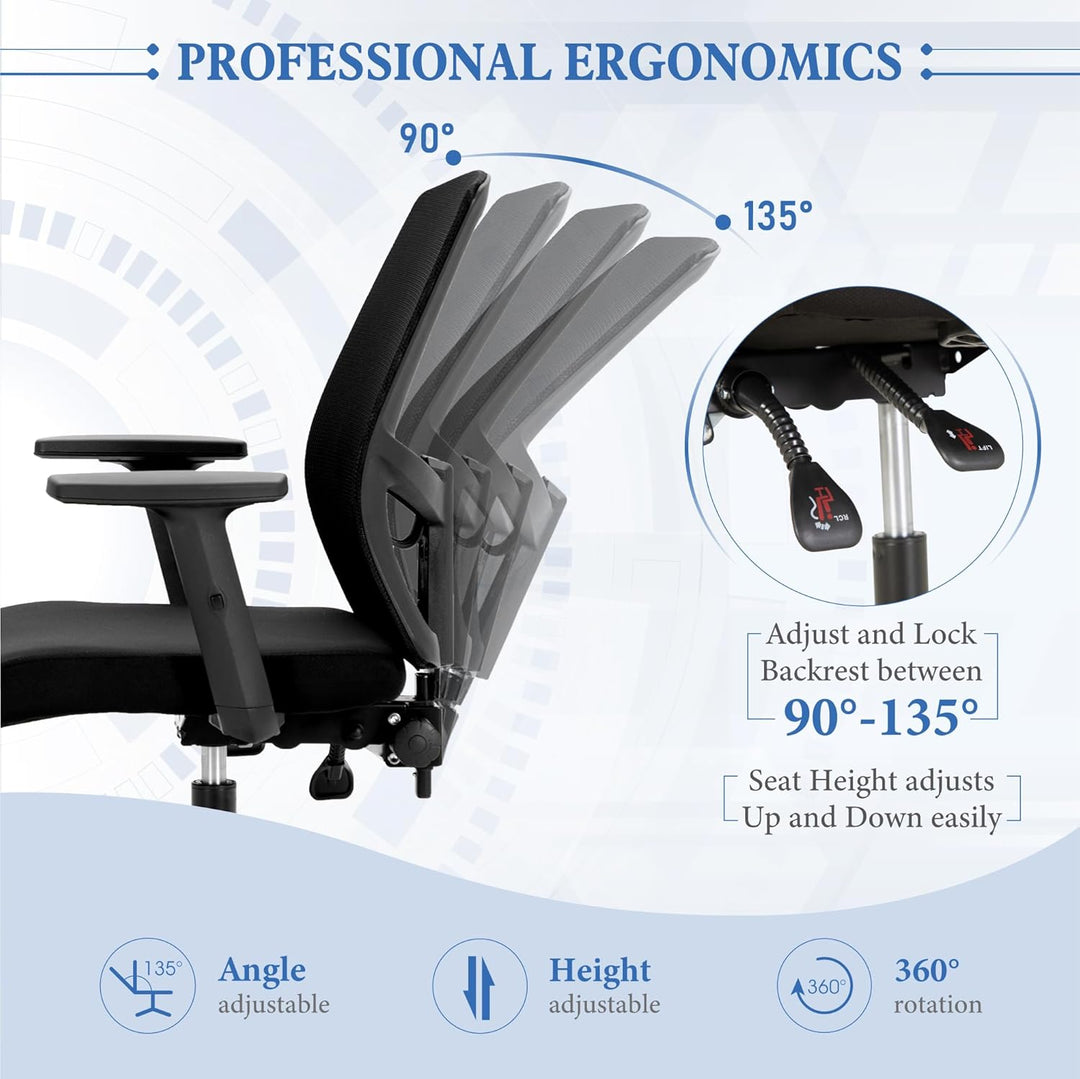 Alpha Home Bürostuhl Ergonomischer Schreibtischstuhl, Computer-Arbeitsstuhl mit atmungsaktivem Mesh