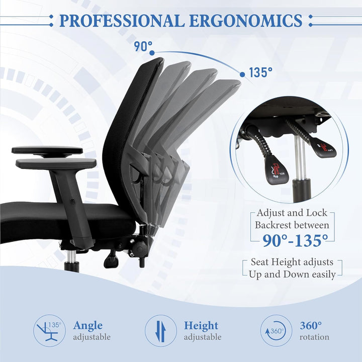 Alpha Home Bürostuhl Ergonomischer Schreibtischstuhl, Computer-Arbeitsstuhl mit atmungsaktivem Mesh