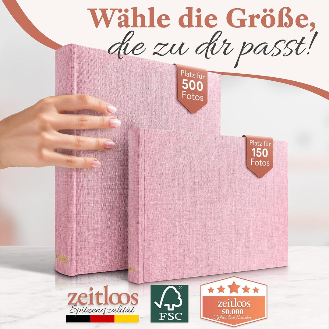 Fotoalbum zum Einkleben - Platz für 500 Fotos (100 Seiten oder 50 Blatt). Echtes leinen in rosa Foto
