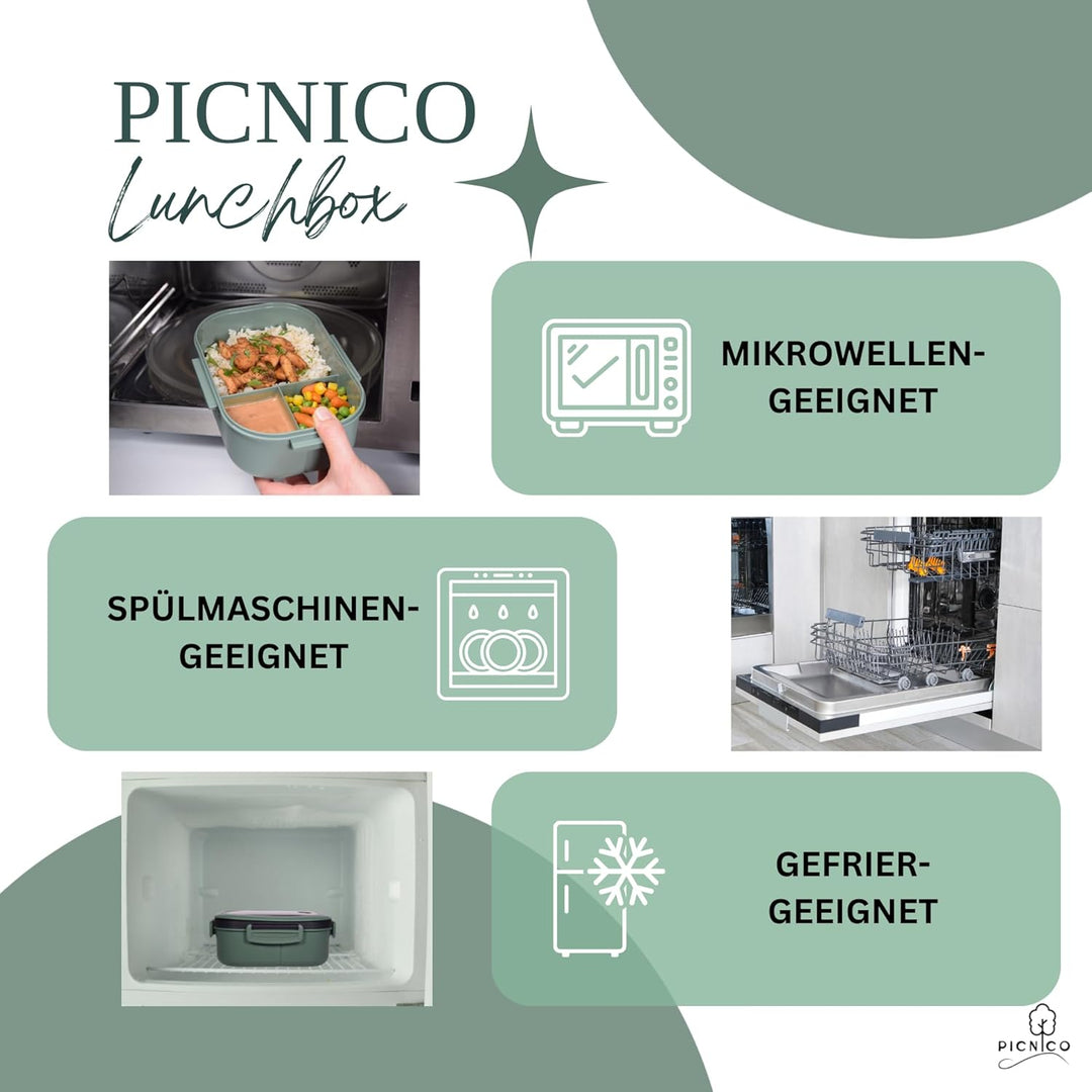Premium Lunchbox für Kinder 1200ml mit 2 Etagen & 6 Fächern Grün (BPA-frei) - Brotdose & Snackbox mi