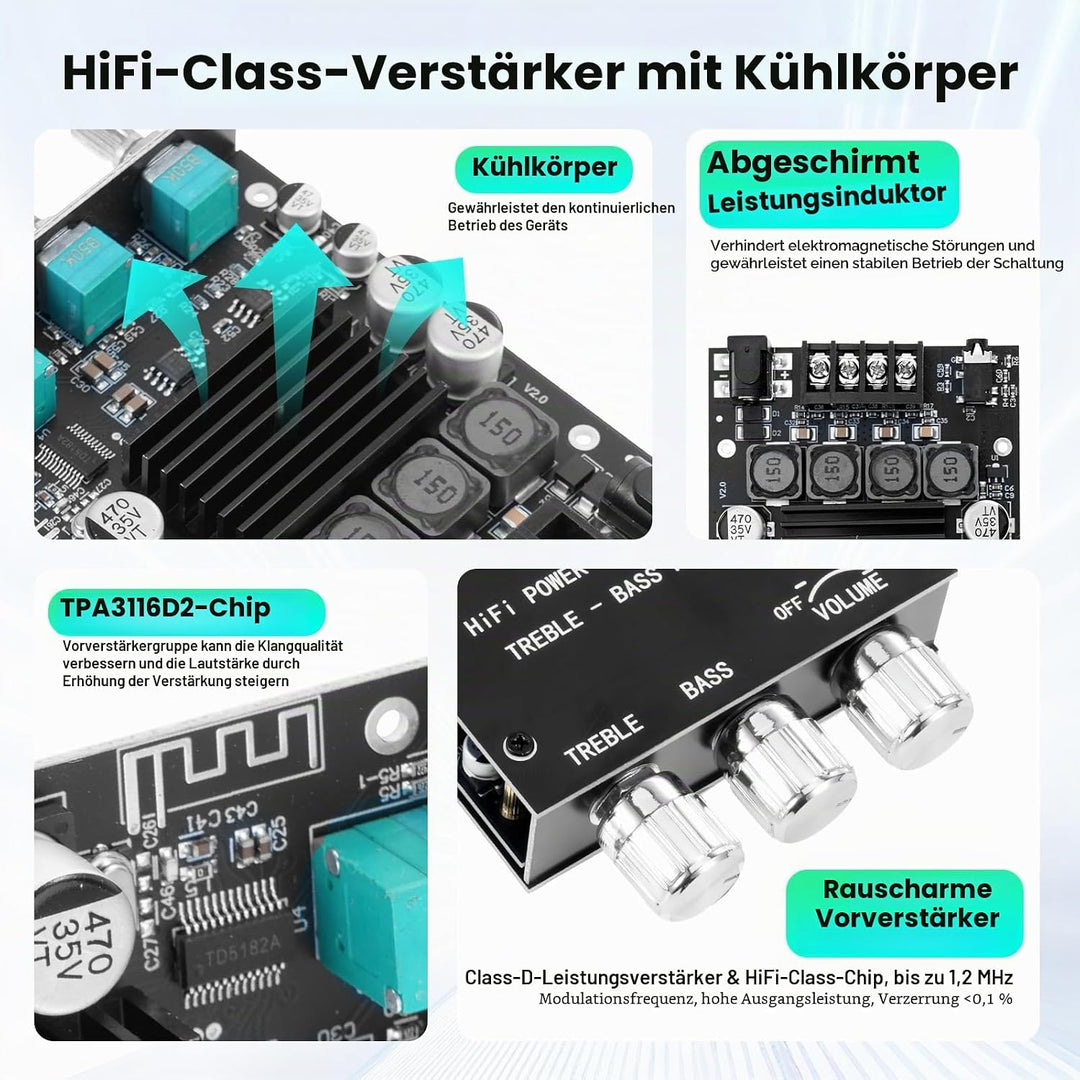 ZK-1002T HiFi Verstärker mit Bluetooth Mini Stereo-Audioverstärker 2.0 Kanal 100W+100W Stereo Mini v