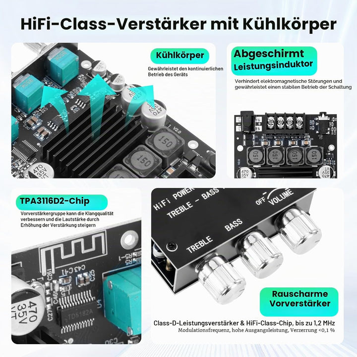 ZK-1002T HiFi Verstärker mit Bluetooth Mini Stereo-Audioverstärker 2.0 Kanal 100W+100W Stereo Mini v