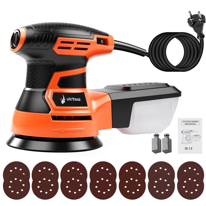 Exzenterschleifer 125mm, 350W Schleifmaschine, 6 Stufiger Drehzahlregelung bis 13,000 U/min, mit Sta