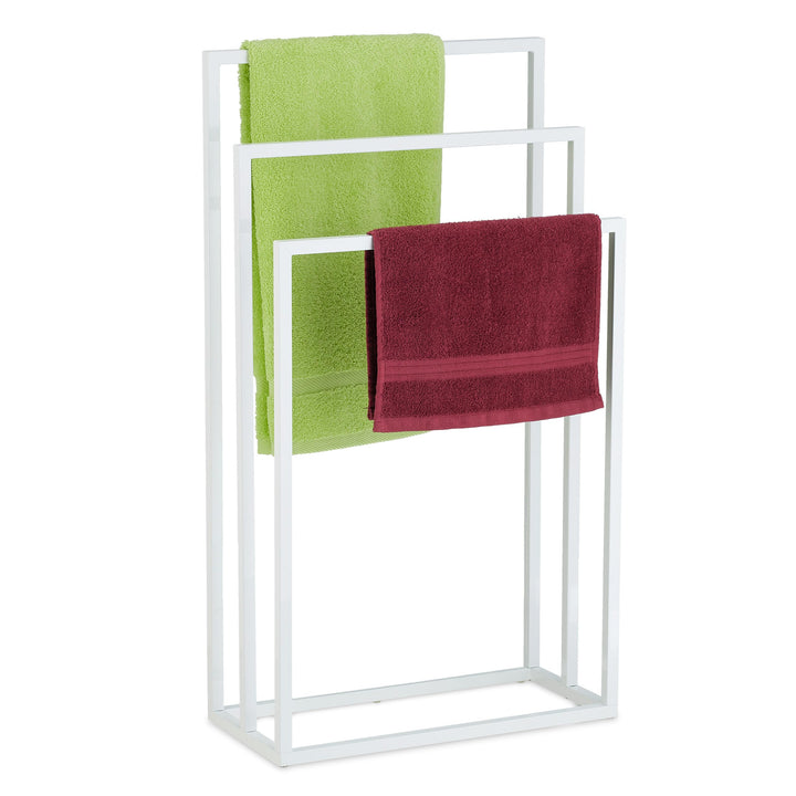 Relaxdays Handtuchständer, 3 Stangen, Stahl, H x B x T: 82,5 x 46 x 21 cm, freistehender Duschtuchha