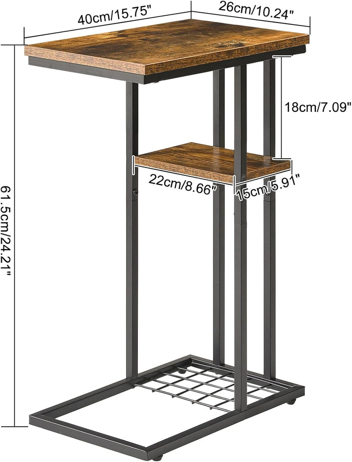 YMYNY Beistelltisch C-Form, Kaffeetisch mit Lagerregal, Drahtgeflecht, Eleganter Sofatisch, für Kaff