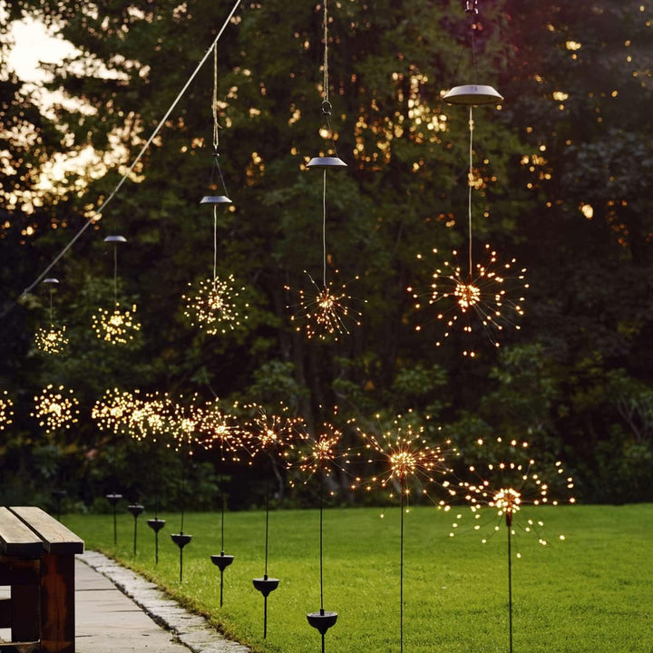 MARELIDA LED Solar Gartendeko Feuerwerk - 90 warmweisse LED - H: 45cm D: 26cm - Dämmerungssensor - h