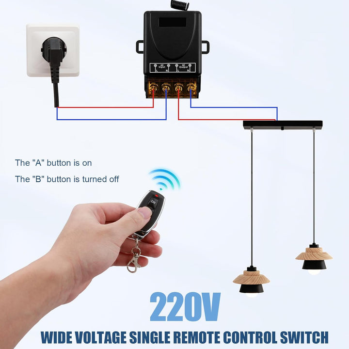 Funk Fernbedienung Schalter AC 220V 230V 30A, Drahtloser Relais-Empfänger mit 2 Sendern, Steuerung f