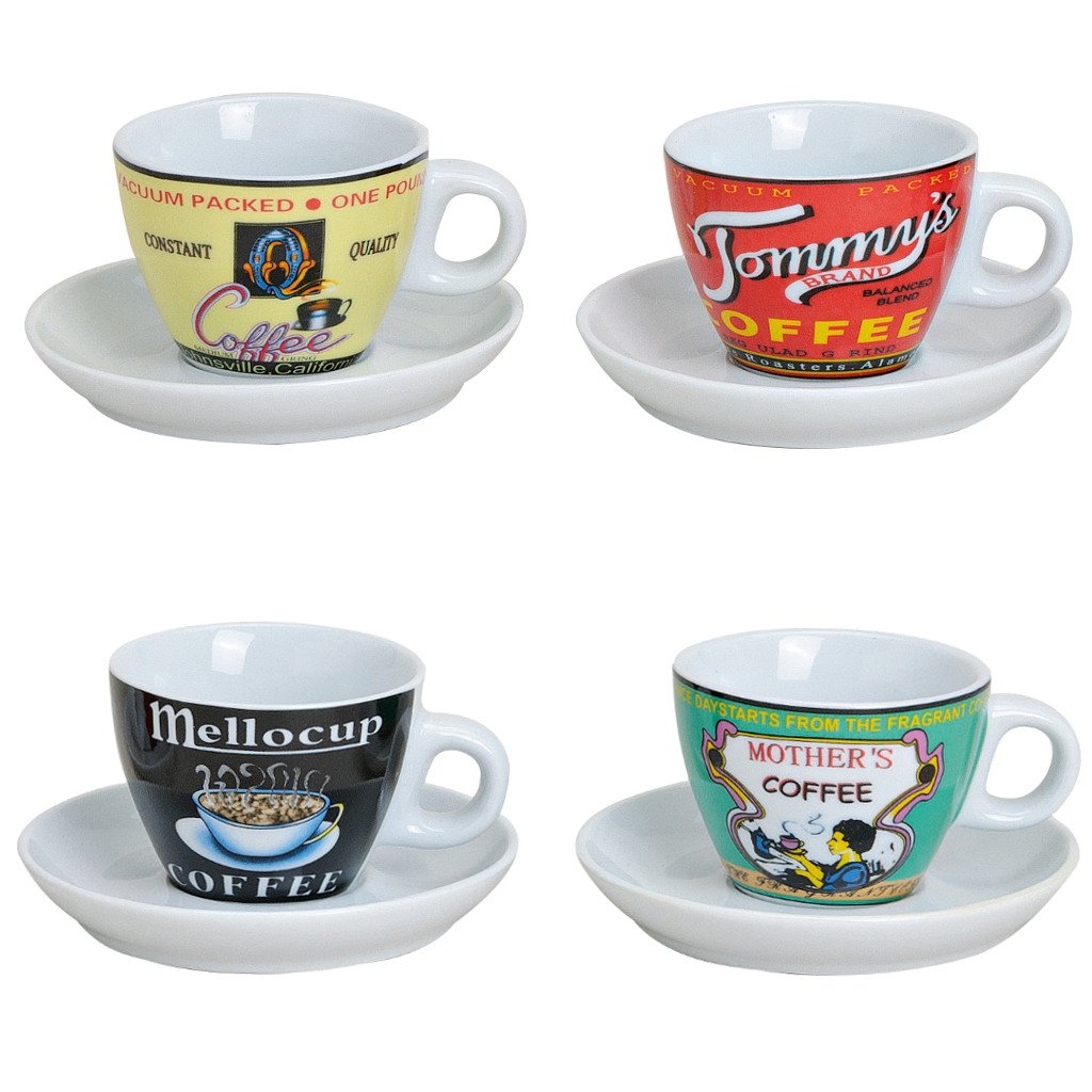 Espressotassen Set Bunt Aus Porzellan 4 Tassen Inkl Unterteller In Weiss Modern Retro Design
