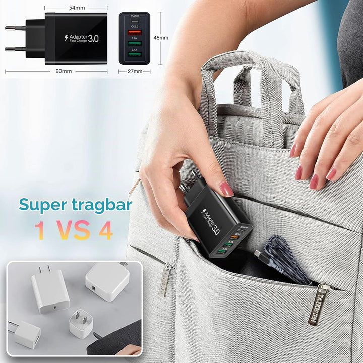 2 Stück 35W USB C Ladegerät [4-Port Upgrade], Acezeek Schnellladegerät USB Stecker mit Wandladegerät