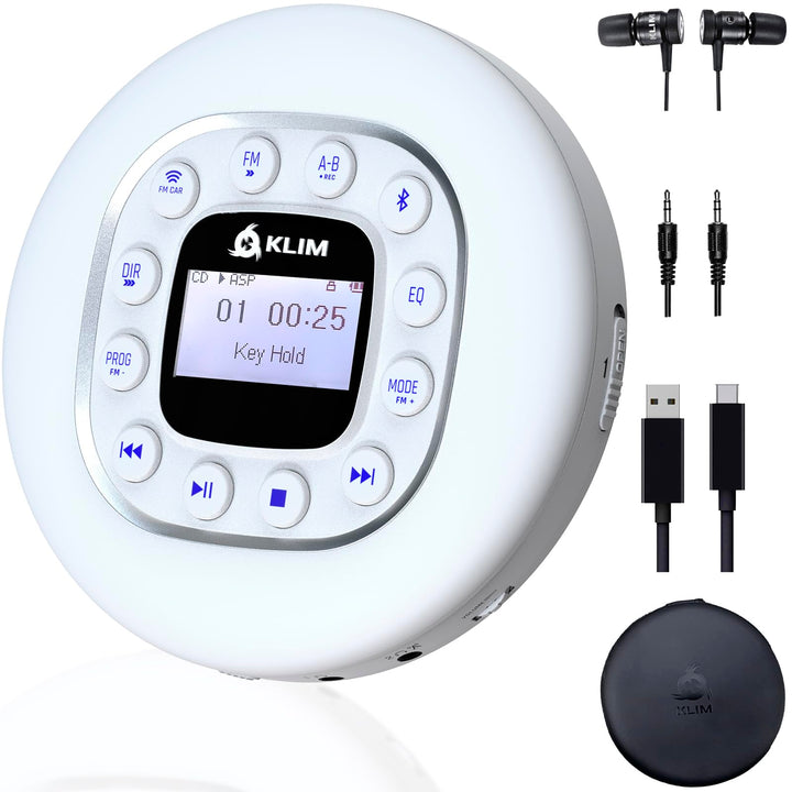 KLIM Journey + Tragbarer CD-Player Walkman mit langlebigem Akku + Mit Kopfhörern + Radio FM + Kompat