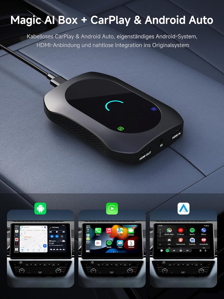 CarPlay Android Auto Wireless Adapter + Android OS, 8GB+128GB Car VideoBox mit HDMI In/Out, 4G LTE,