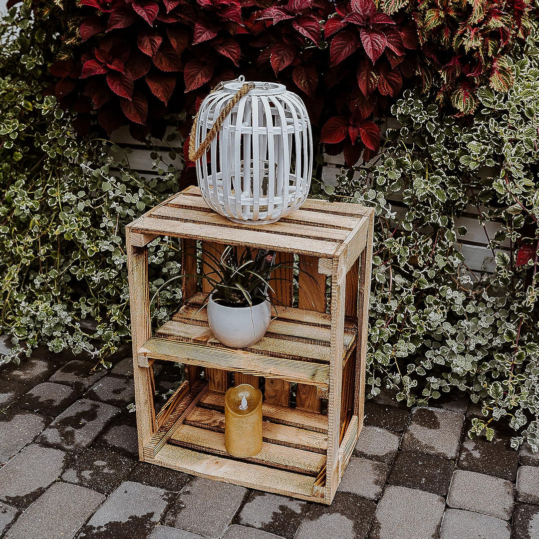 GrandBox Geflammte Holz-Kiste 50x40x30cm 2er Set mit Mittelbrett, Wein-Kiste, Obst-Kiste, Kaminholz-