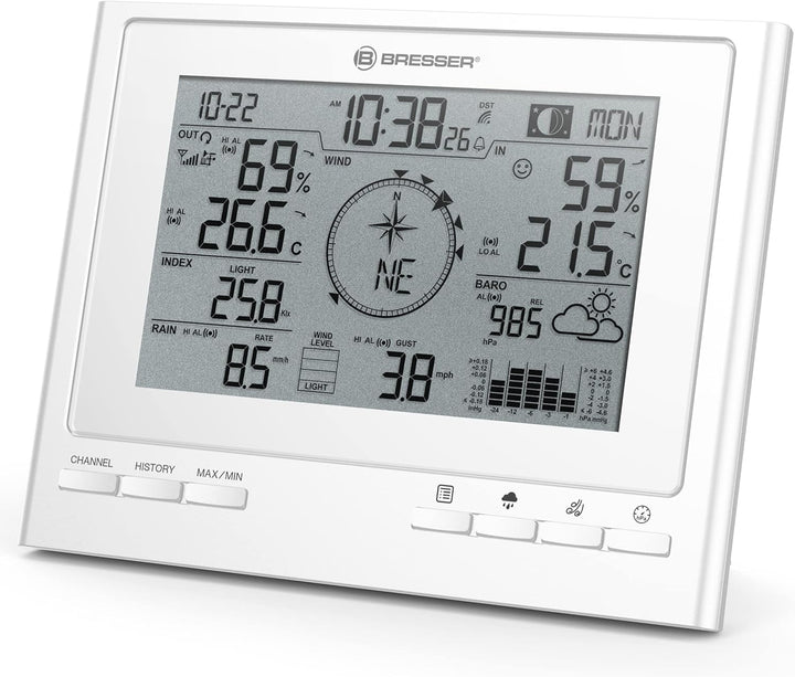 Bresser Wetterstation Funk mit Aussensensor 7-in-1 Wetter-Center ClimateScout mit Profi-Aussensensor