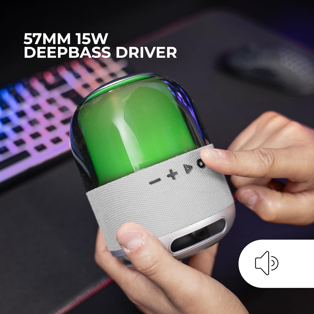 Mars Gaming MS-Flow, Tragbarer 15W Bluetooth-Lautsprecher, Leistungsstarker Klang mit DeepBass 57mm