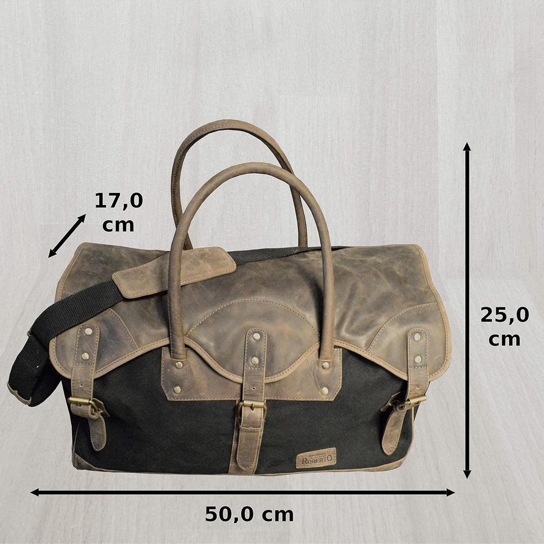 flevado Reisetasche Umhängetasche Leder/Canvas Sporttasche Büffelleder