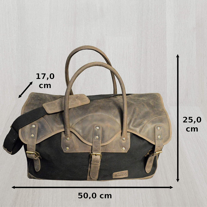 flevado Reisetasche Umhängetasche Leder/Canvas Sporttasche Büffelleder