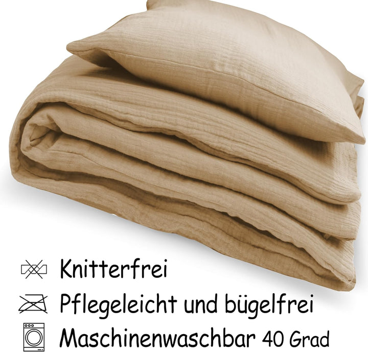 PinkZebra Kinderbettwäsche Musselin 100 x 135 cm + 40 x 60 cm, Bettwäsche aus 100% Bio-Baumwolle Ohn