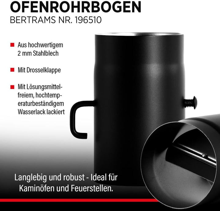BERTRAMS Ofenrohr 120mm Ø 25 cm mit Drosselklappe Schwarz | Stahlrohr mit 20cm Einbaulänge | Feuerro
