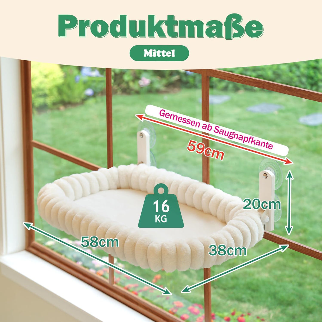 Zakkart SnugCloud Klappbarer Katzen-Fensterplatz – Kabellos, kuschelweiches, waschbares Bett mit 4-S