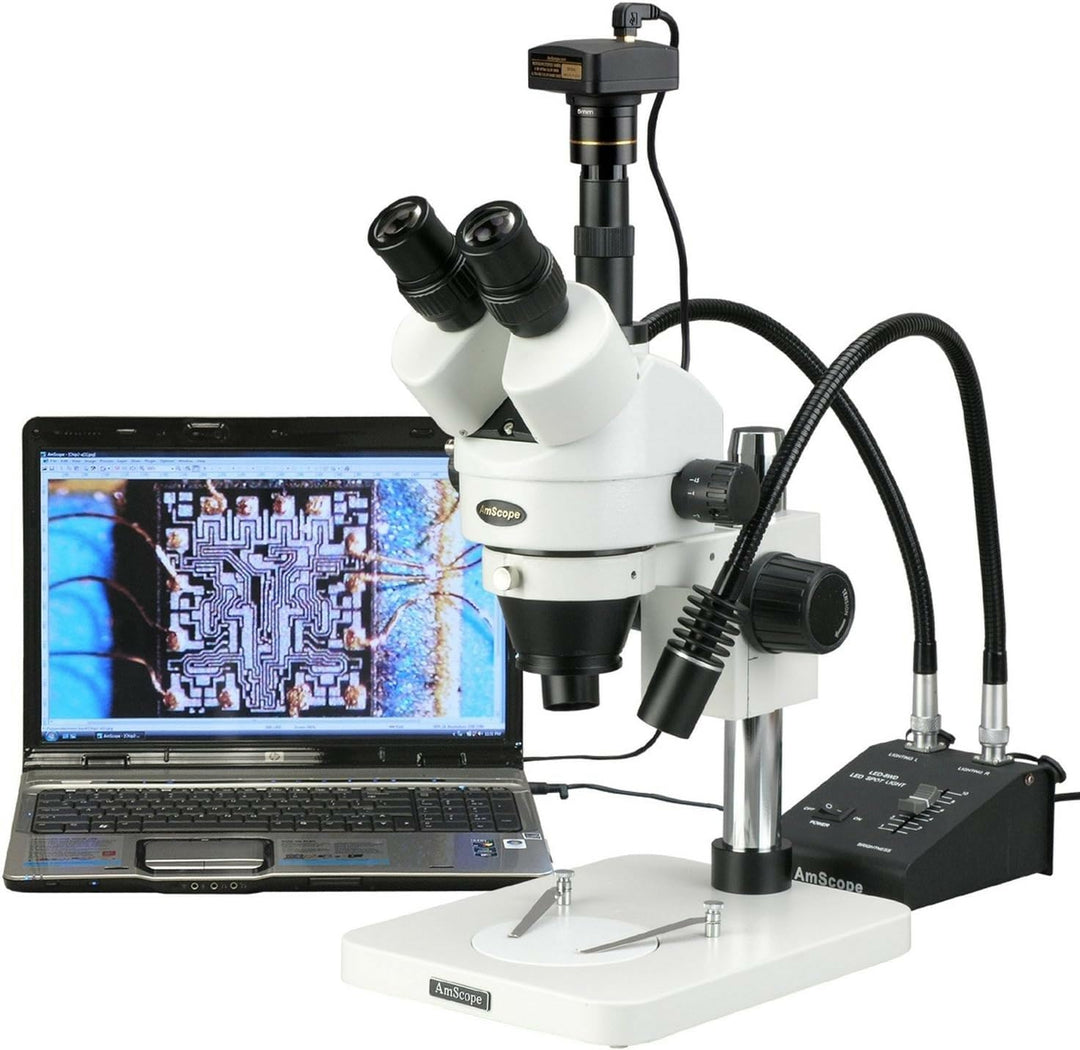 AmScope SM-1TS-L6W Zoom Leistung Trinokulares Inspektion Stereomikroskop mit Schwanenhals-LED-Leucht