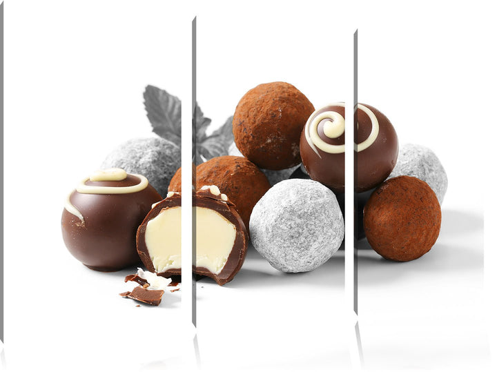 Pixxprint Edle Trüffelpralinen als Leinwandbild/Grösse: 3 Teilig (120x80) cm/Wandbild/Kunstdruck/fer