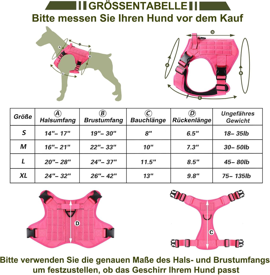 Demigreat Taktisches Anti-Zug-Hundegeschirr Klein Mittel Gross Hund L Rosa, L Rosa
