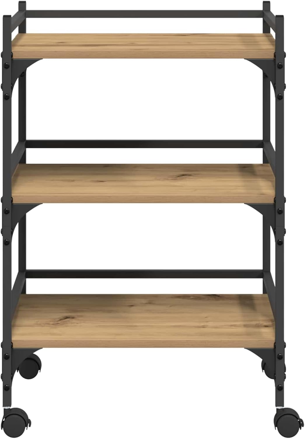 Küchenwagen mit Rollen, Servierwagen aus Holzwerkstoff im Industrial Design, Beistellwagen für Küche