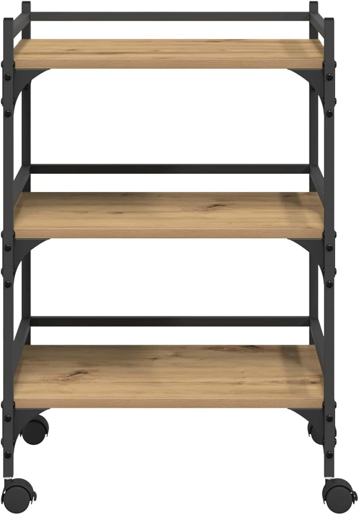 Küchenwagen mit Rollen, Servierwagen aus Holzwerkstoff im Industrial Design, Beistellwagen für Küche