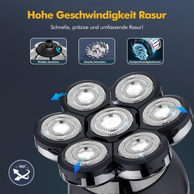 ETENTOUS Glatzen Rasierer Herren Elektrisch, 7D Elektrorasierer Herren -6 in 1 Kopfrasierer für Männ