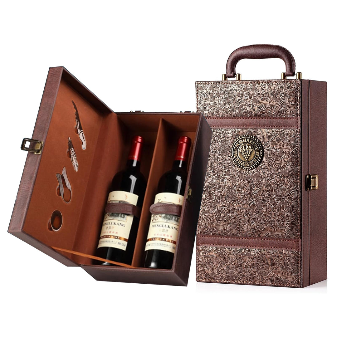 Weinflasche Box Weinkoffer Geschenkset Sommelier für 2 Flaschen - Weintragekoffer für Hochzeit Jubil