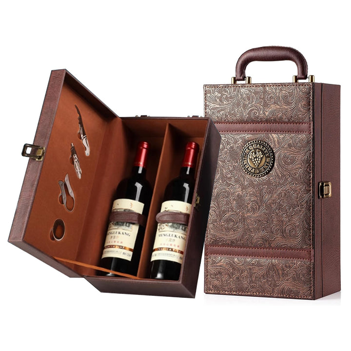 Weinflasche Box Weinkoffer Geschenkset Sommelier für 2 Flaschen - Weintragekoffer für Hochzeit Jubil