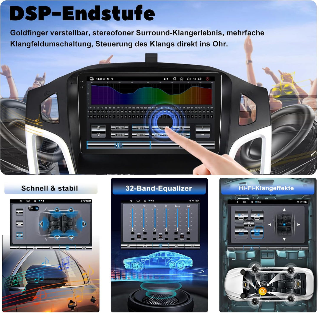 9 Zoll QLED Autoradio für Ford Focus MK3 2010-2018, Android Car Stereo 4GB+64GB mit Wireless CarPlay