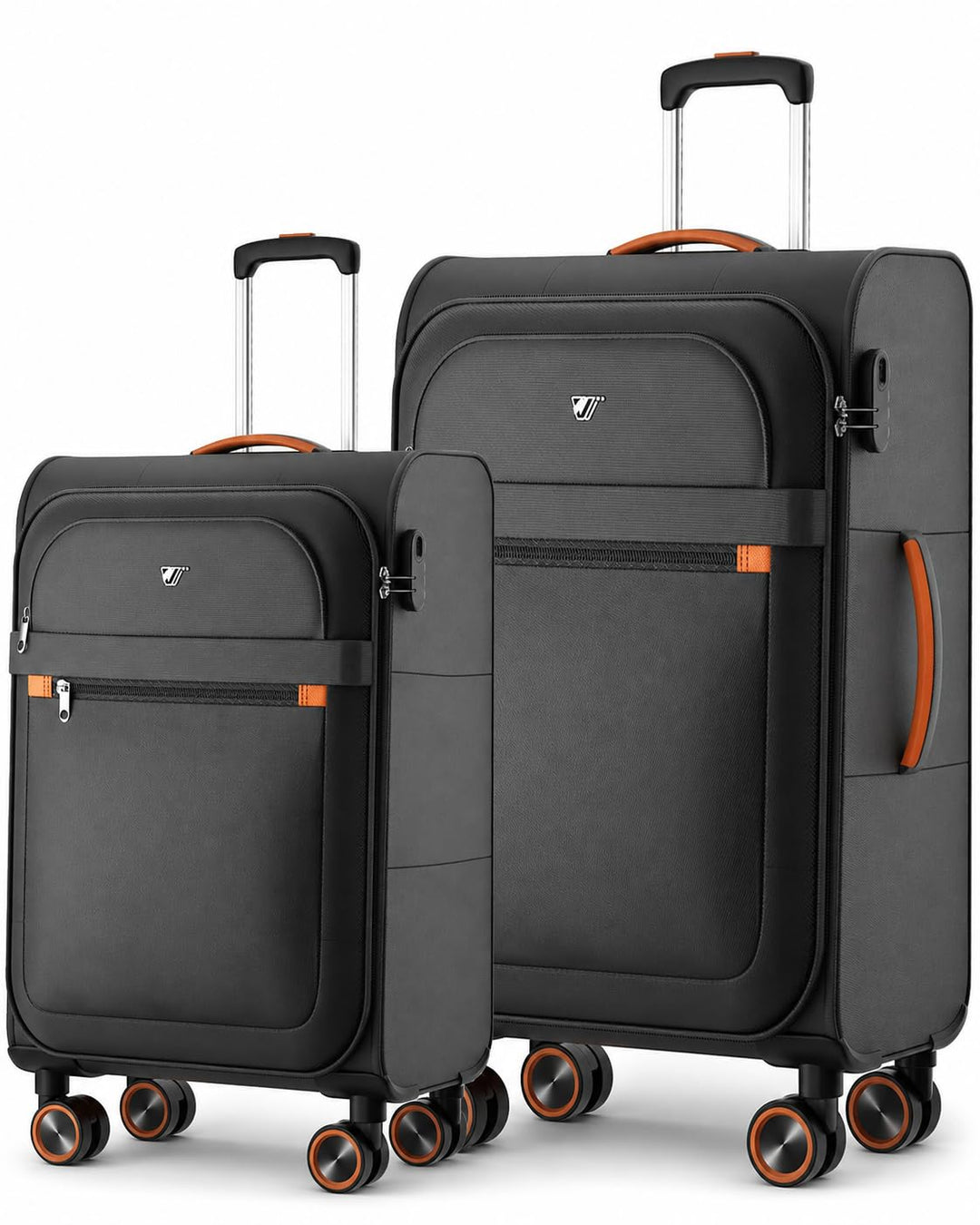 Weichschalenkofferset 2 Teilig, Handgepäck und mittelgross Koffer Schwarz Set(S+M), Schwarz Set(S+M)