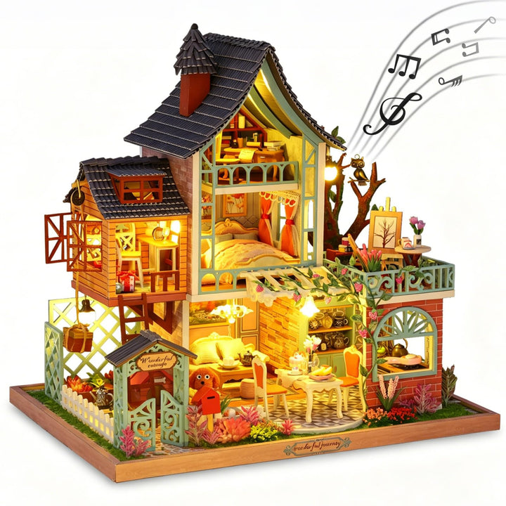 Cuteefun DIY Puppenhaus Miniatur Haus zum Selber Bauen für Erwachsene, Miniatur Puppenhaus Kit mit M