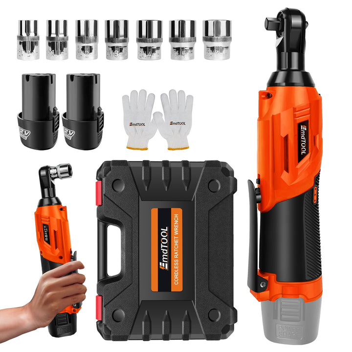 12V Akku Ratschenschlüsse 3/8 Zoll, 40Nm Elektrischer Ratschenschlüssel 2 x 1500mAh Akku, 7 Steckdos