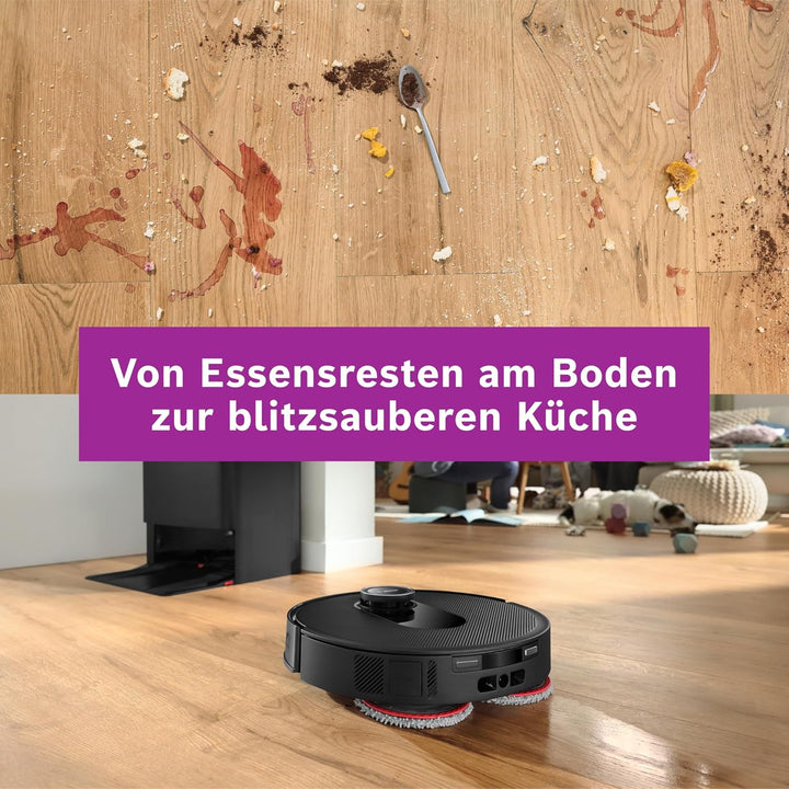 Bosch Spotless Max BCRDW3B Saugroboter mit Wischfunktion, 11.000 Pa Saugkaft, rotierende Wischpads,