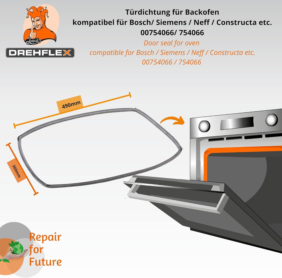 DREHFLEX Türdichtung - BOD20 - für diverse Geräte der Marken Bosch/Siemens/Neff/Constructa u.a. pass