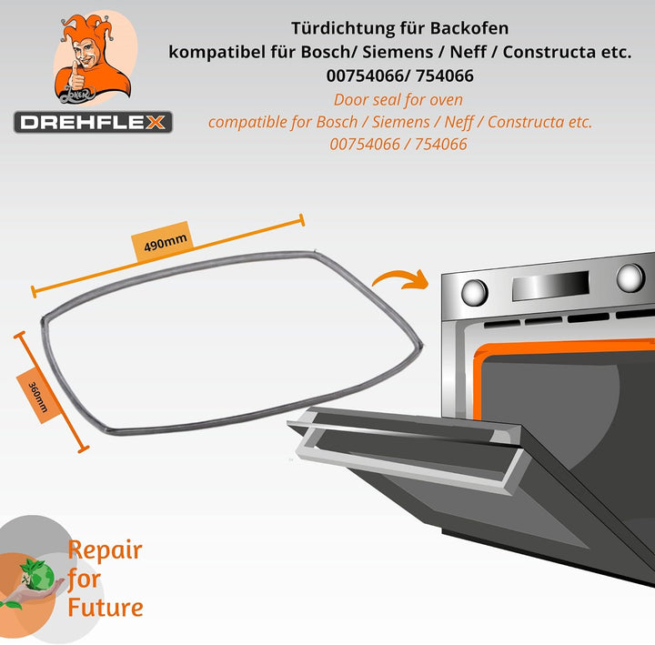 DREHFLEX Türdichtung - BOD20 - für diverse Geräte der Marken Bosch/Siemens/Neff/Constructa u.a. pass