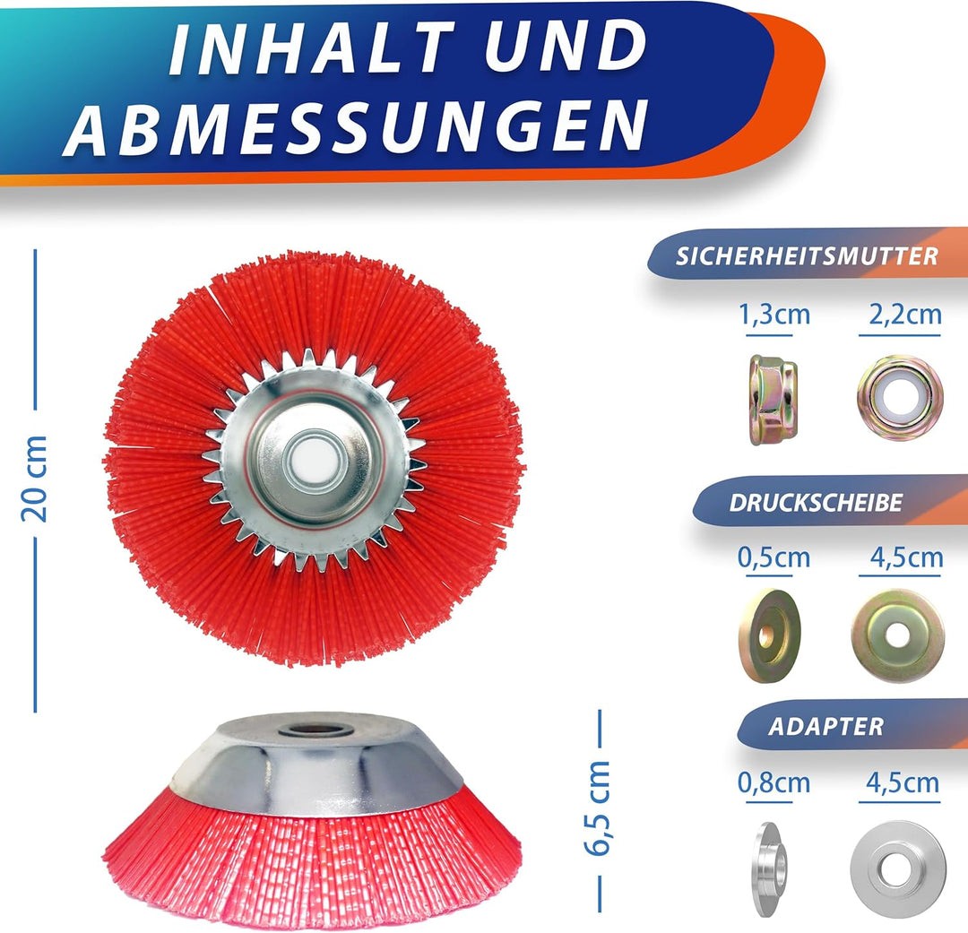 WEGLUST Nylon-Unkrautbürste für Motorsense, 200x25,4mm, mit Drahtbürste und Nylon-Borsten (Rot), Rot