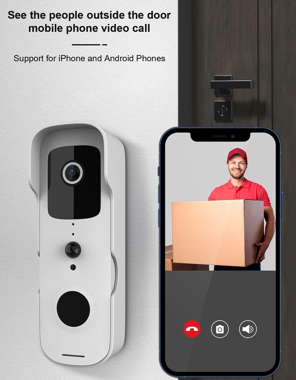 Winnes Kabellose Türklingel für den Aussenbereich, 1080p, IP65, wasserdicht, mit Kamera, 155 ° Weitw