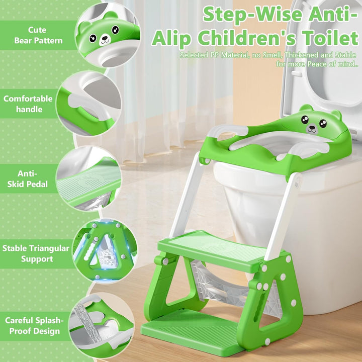 Toilettensitz für Kinder Mit Treppe - 2-in-1 WC Sitz Mit Gepolstertem Sitz, Höhenverstellbar Faltbar