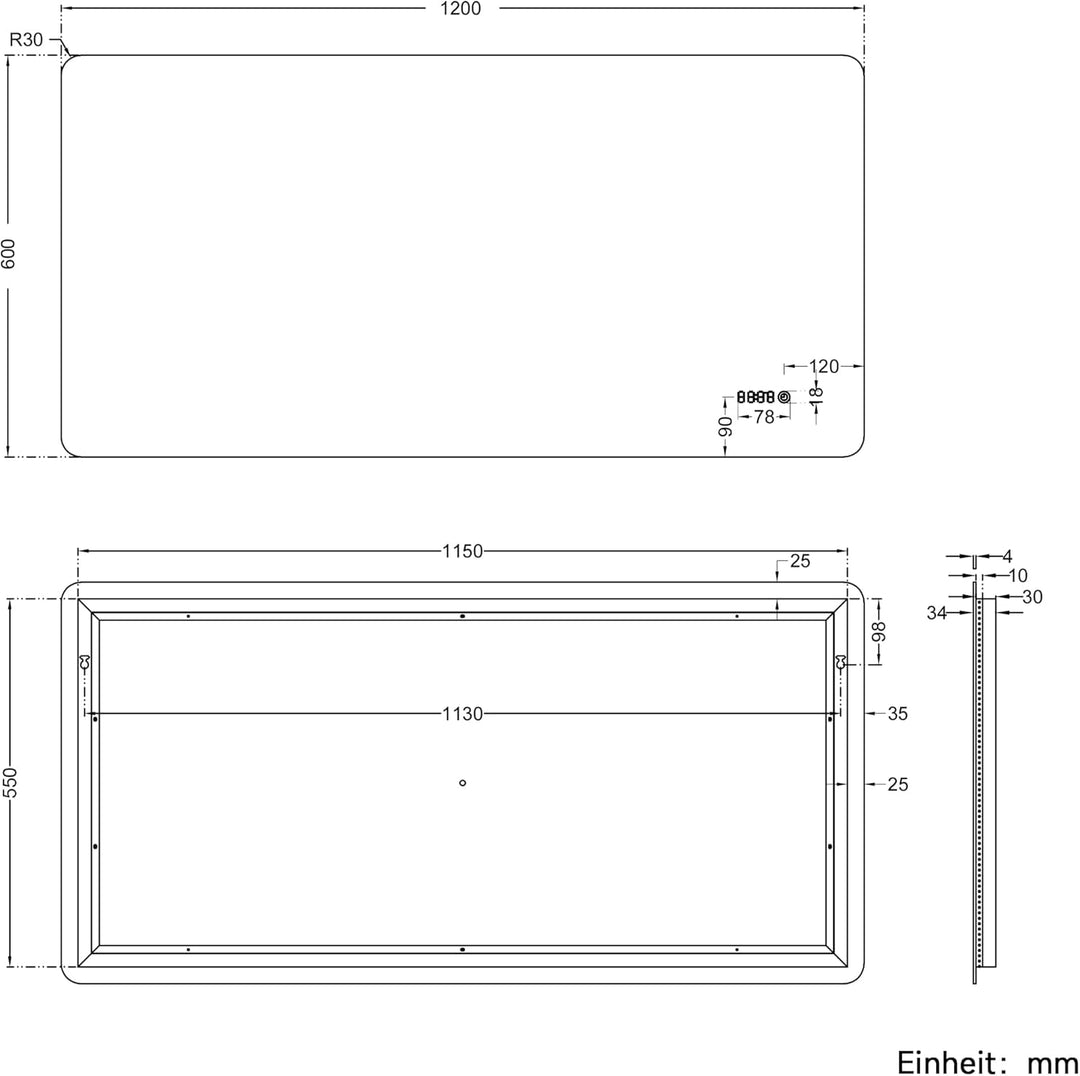 SONNI Badspiegel mit Beleuchtung 120×60 cm Uhr Temperaturanzeige LED Badspiegel mit Touchschalter Ba